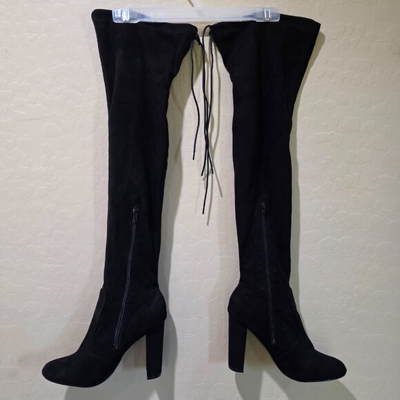 Viva Black Faux Suede Over the Knee Thigh High Heeled Winter Goth Boots Boot 39 - Picture 8 of 16